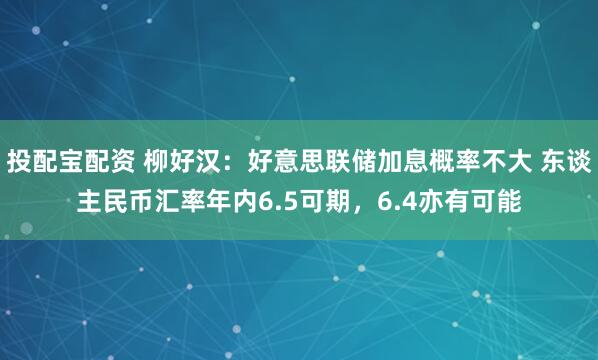投配宝配资 柳好汉：好意思联储加息概率不大 东谈主民币汇率年内6.5可期，6.4亦有可能