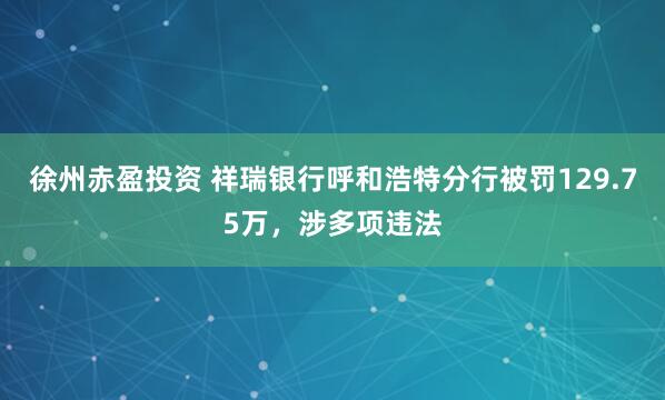 徐州赤盈投资 祥瑞银行呼和浩特分行被罚129.75万，涉多项违法
